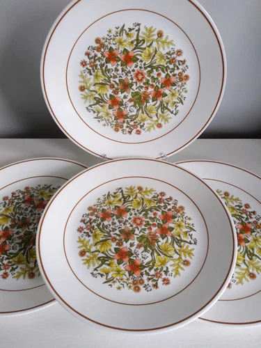 Vtg Corning Corelle Indian Summer Floral Dinner Plates Set Of 4 Mint Condition
