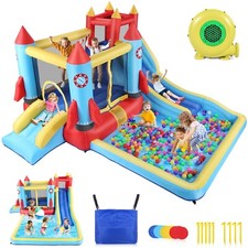 Inflatable Bounce House, Large Jumping Castle Waterslide Bouncer w/480W Blower