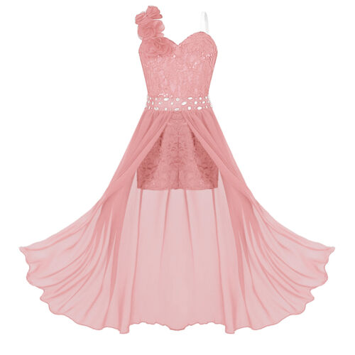 Kids Girls Sequin Pageant Prom Ball Gowns High Low Chiffon Wedding Party Dress - Picture 27 of 78