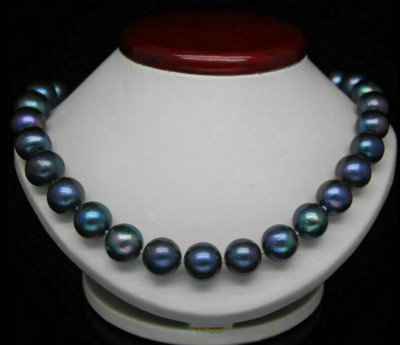 9-10mm AAA+ Natural South Sea Black Pearl Necklace 14k 18 Inch