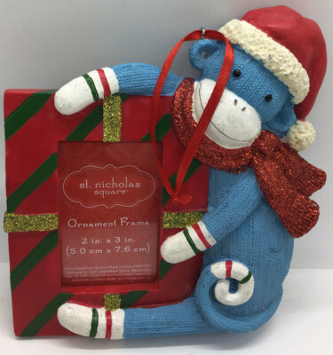 St. Nicholas Square Ornamental Frame Holds 2  X 3  Photo Blue Monkey Christmas