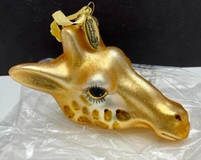 Busch Gardens Giraffe Head Christmas Tree Ornament Blown Glass Glitter Dusted