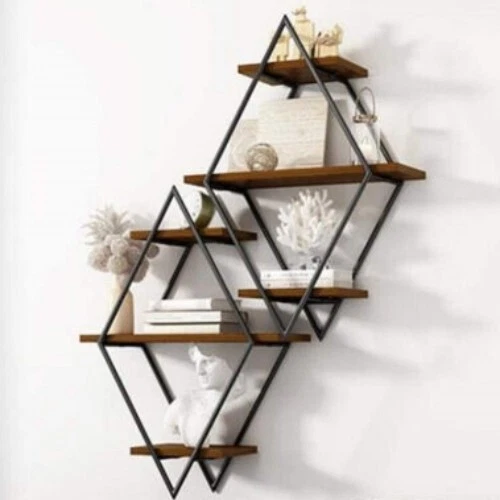 3 Tier Industrial Vintage Wall Floating Shelves Metal Wood Shelf Display Rack