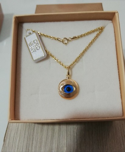 Collana e medaglia con occhio greco turco di allah in oro giallo 750 18 kt nuovo - Zdjęcie 7 z 11