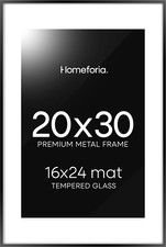 Black 20x30 Metal Poster Frame with Mat for 16x24 Photo, Tempered Glass