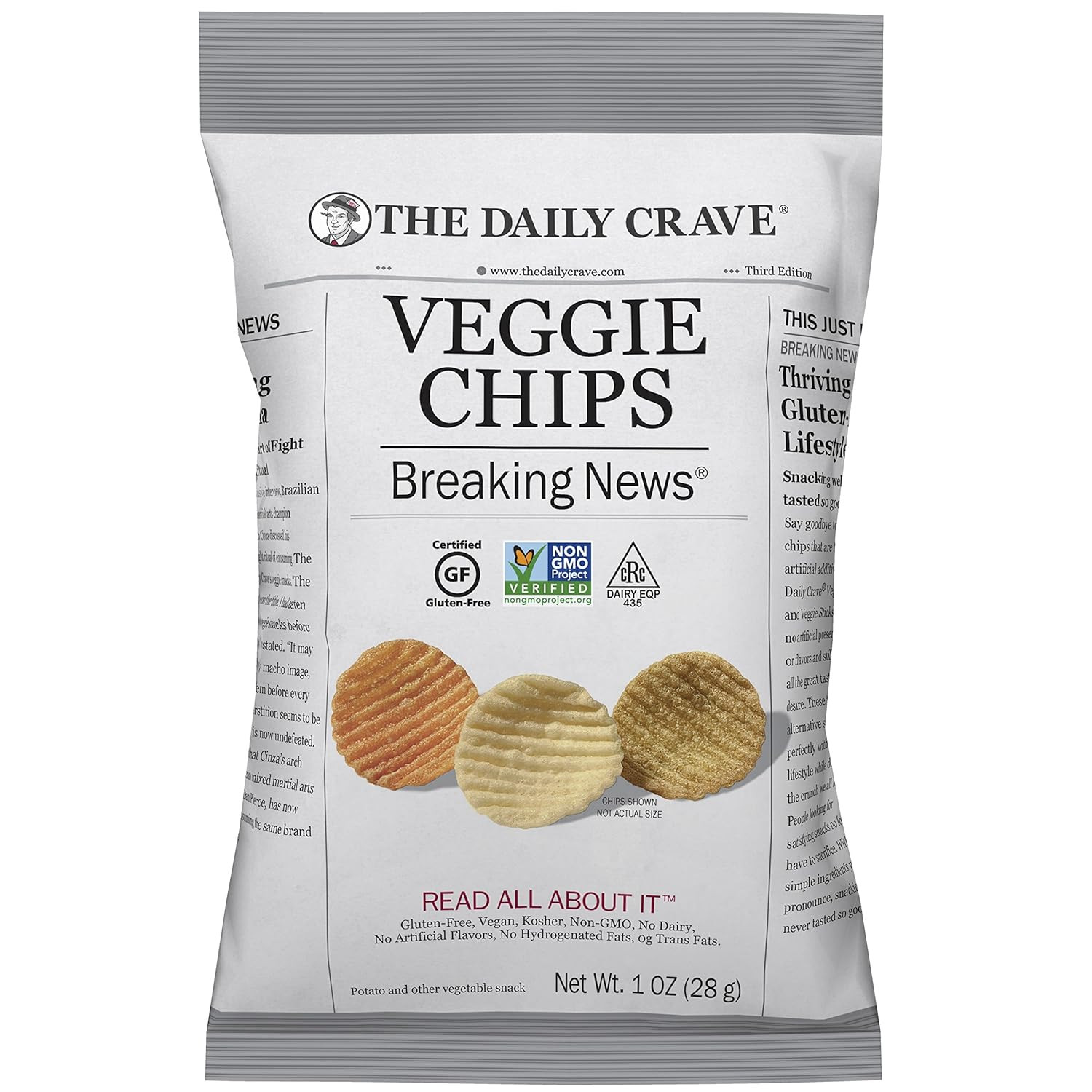 Вегетарианские чипсы The Daily Crave, 1 унция (Упаковка из 24 штук), Кошерные, Хрустящие,