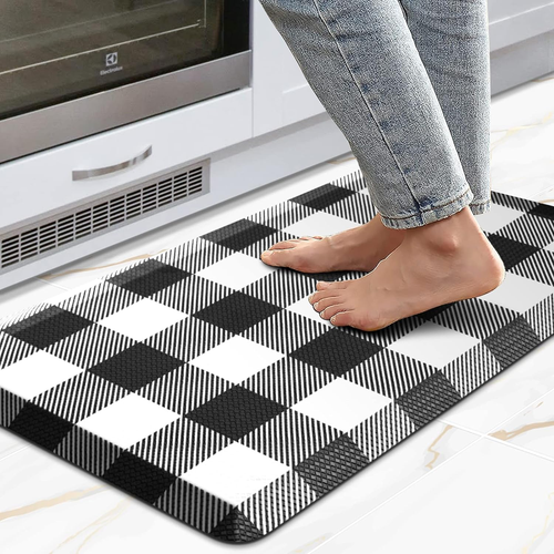 Kitchen Mat anti Fatigue Cushioned Black and White Buffalo Plaid Kitchen Rug Kit