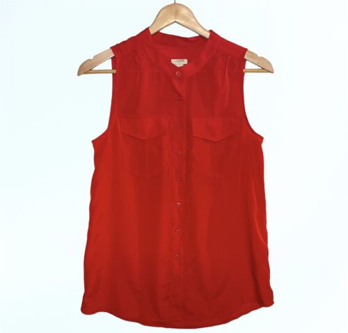 J. Crew Factory Draped Vibrant Red Front Pocket Button Tank Top Women’s Size 4