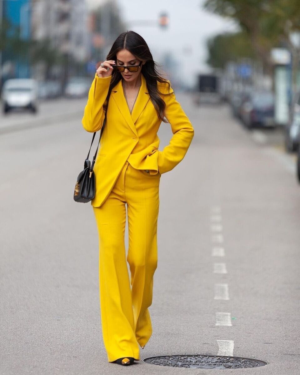 Zara Co-Ord Set Double Breasted Blazer +Flared Pants Yellow Zara Co-Ord Set Double Breasted Blazer +Flared Pants Yellow