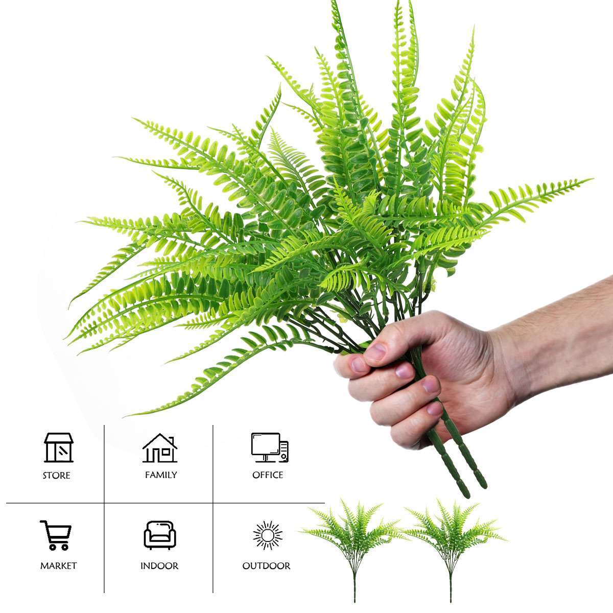10 Bundles Boston Fern Outdoors Decor Faux Ferns Artificial Plants Uv Resistant