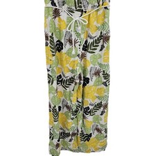 Vintage 80's Palazzo Pants M Tropical Print Linen High Waisted Wide Leg Beach
