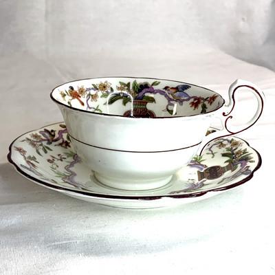 Vintage Aynsley Teacup and Saucer Pattern A6017 Birds Vines Vases