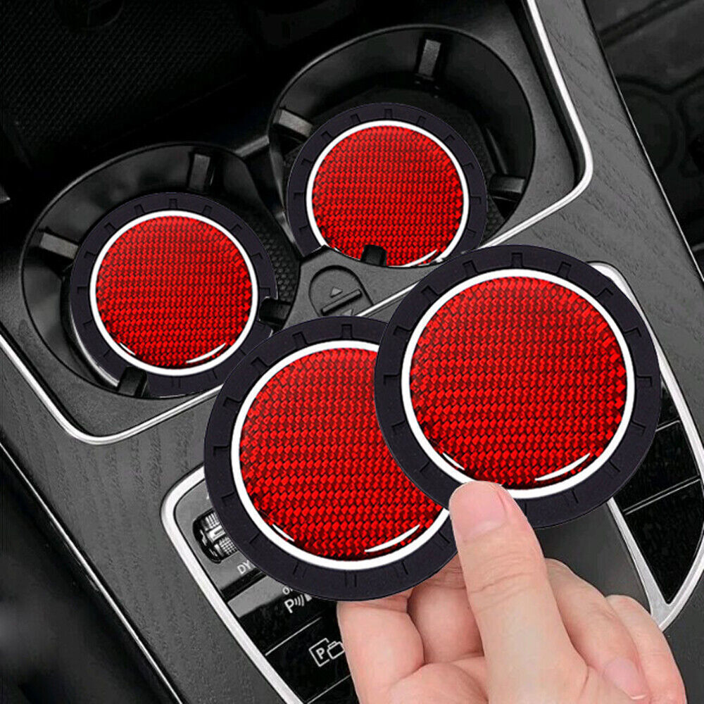 2Pcs Car Cup Holder Anti-Slip Mats Coasters Insert Pads Vehicle Accessories Red