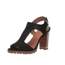 FRANCO SARTO Allister Perforated Suede Lug Sole Sandal Black Women Size 9.5 NEW