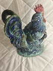 Vintage Majolica Ceramic Rooster Figurine Blue Green Kitchen Farmhouse Decor — photo 8