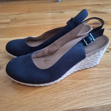 Vionic Coralina Womens 8.5 Shoes Black Espadrille Wedge Heel Slingback Sandals