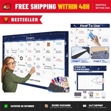 Dry Erase Wall Calendar 32x48 in Monthly Whiteboard Undated Reusable