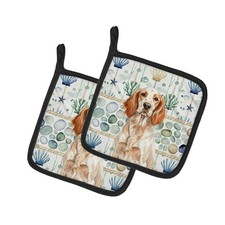 Caroline's Treasures Orange Belton English Setter Coastal Sea Glass Potholders