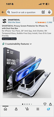 SmartDevil Privacy Anti-Spy 9H Tempered Glass for iPhone 16 2-Pack Black