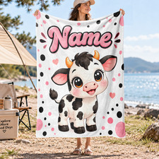 Baby Cow Coral Fleece Blanket Cute Farmhouse Animal Decor