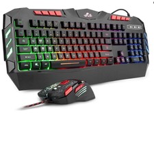 Gaming Keyboard  Mouse Combo, RGB LED Backlight, USB, Plug-and-Play NEW