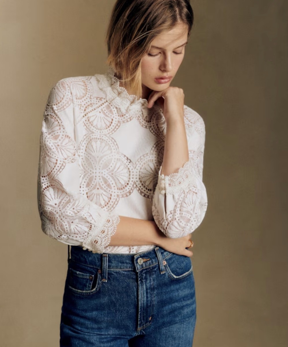 Sezane Bianca Top Blouse Ecru Guipure Lace Size FR 36/UK8, new