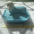 Antique EAPG Westmoreland Lamb Blue And White Milk Glass Lidded Picket Dish RARE