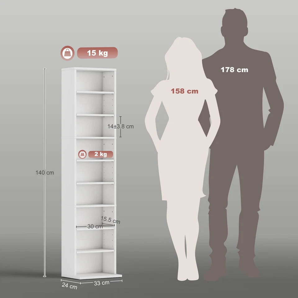 HOMCOM Mobile Porta CD con 6 Ripiani Regolabili per 260 CD/120 DVD Bianco - Immagine 4 di 4