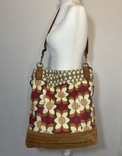 Fossil Key Per Multicolored Floral Coated Canvas Leather Trim Tote Bag Boho