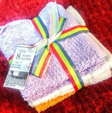 Tommy’s textile 8 wash cloths 100% Cotton,12"×12"color-purple,white,peach #F