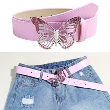 Stylish PU Leather Waist Belt Feature Sparkling Butterfly Rhinestones Buckle