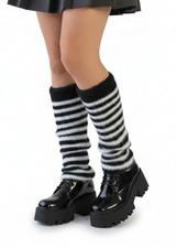 Knit Leg Warmers for Women - Long Wool Boot Ankle Warmers One Size Black White