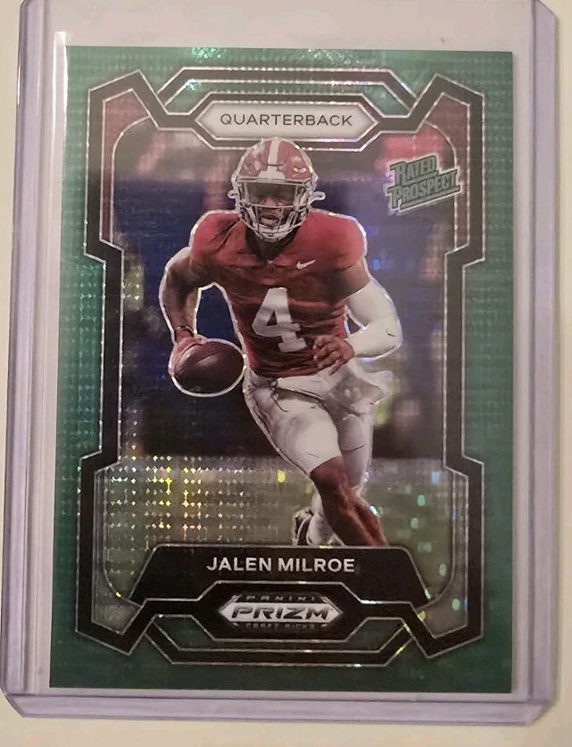 2024 Panini Prizm Draft Picks Jalen Milroe #122 Green Pulsar Prizm /25 (RC)