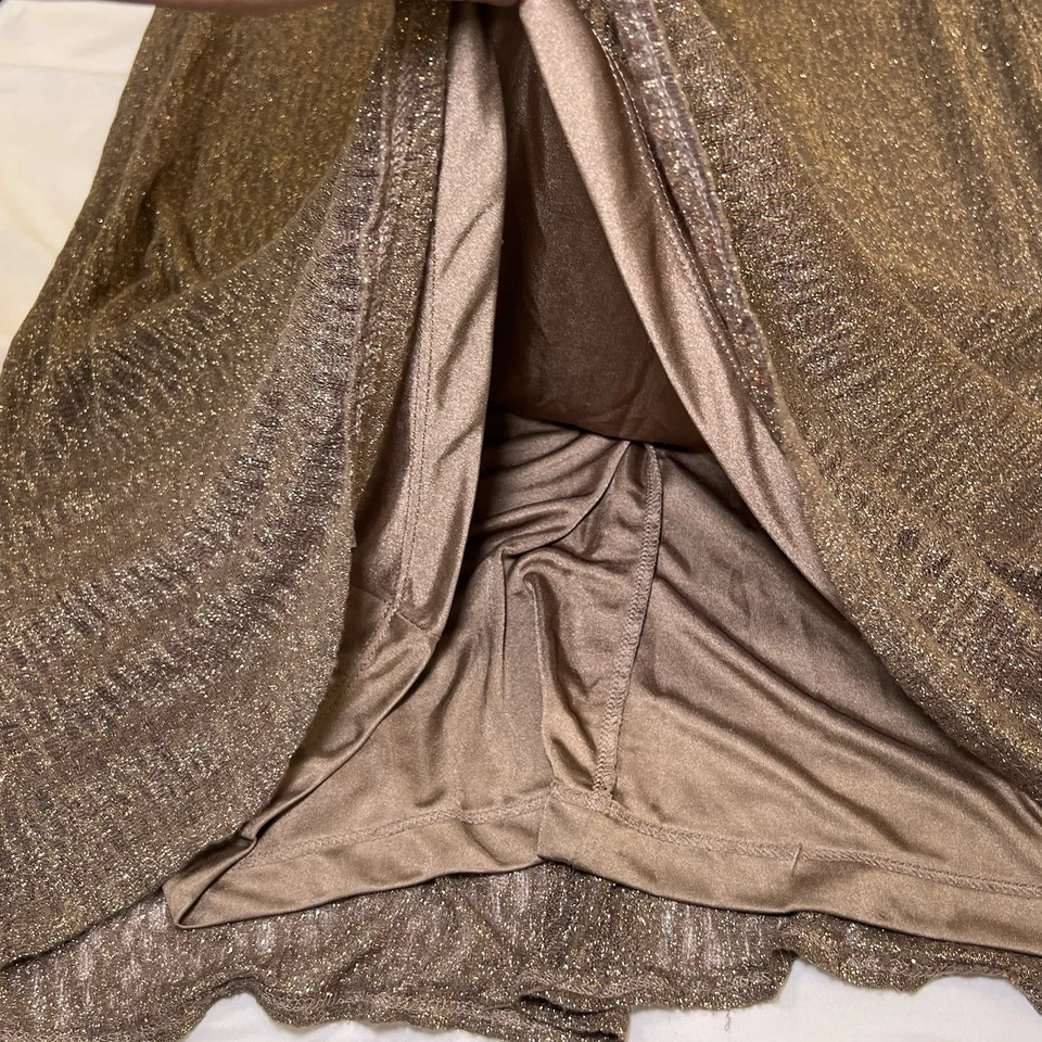 David Meister Dress Size 12 Metallic Copper Shimmer Cowl Neck Cocktail Long Gown - Image 4 of 4