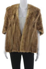 Designer Women Brown Fur Cape Short Sleeve Solid Size One Size