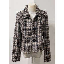 CAbi Womens tweed jacket in black and ivory weave sz M quiet luxury workwear