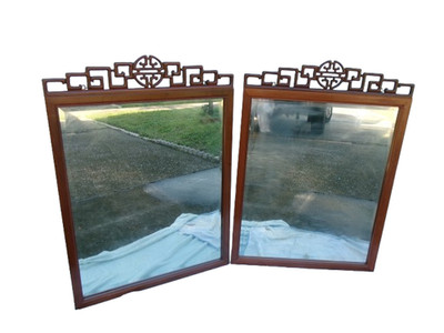 Asian Pair Mirrors Chinoiserie Fretwork Greek Key Regency 2 Far East Indies Two