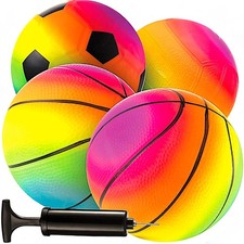 Rainbow Sports Balls - 6 Inch Pack of 4 Inflatable Vinyl Balls for Kids and To