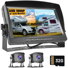 9 Inch DVR Car Monitor Dual Backup Camera Kit HD 1080P Night Vision IP69 Wate...