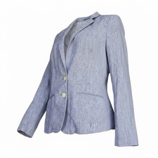 Anthropologie Cartonnier Womens Blue Chambray Linen Cotton Blazer Jacket Size 4