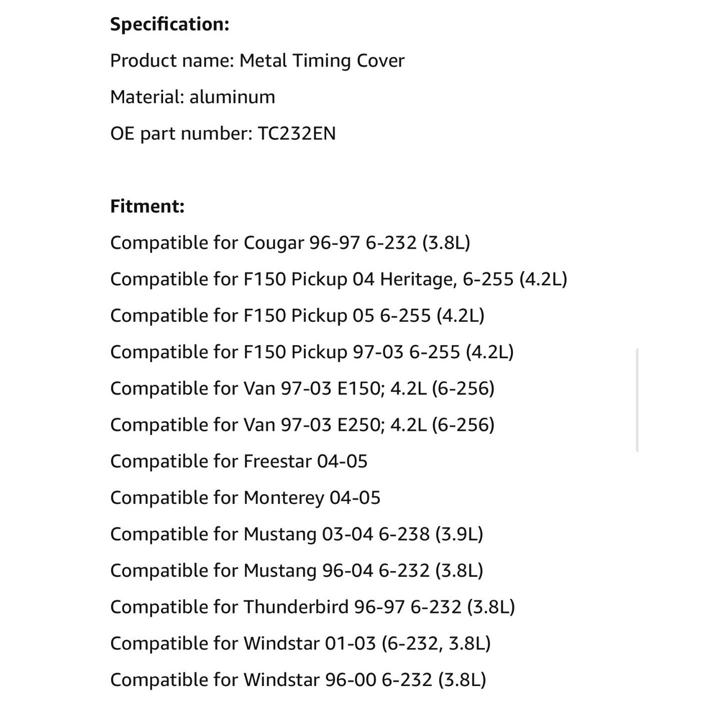 Timing Cover w/ Oil Pump Ford F150 Mustang Windstar Cougar Van TC232EN