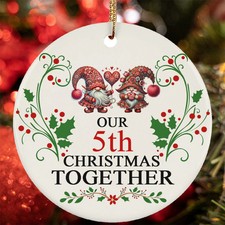 5th Christmas Together Ornament Cute Gnome Couple Love 5 Year Anniversary Gift