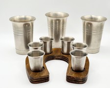 Zinn 6 Schnapsbecher aus Rein Zinn mit Holzhufeisen &ndash; 3 gro&szlig;e Becher &agrave; 150 ml