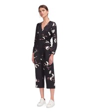 Whistles Abella Tie Linen Jumpsuit Black Abstract Print UK 8 US 4 EU 36