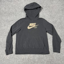 Nike Hoodie Womens Medium Black Pullover Fleece Sweatshirt Glitter Swoosh Logo