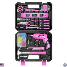 SOLUDE 130-Piece Pink Tool Set with 3.6V Cordless Screwdriver for DIY & Homes