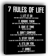 Motivational Wall Decor - Inspirational Black and White Poster 7 Rules of Life 