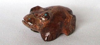 Pete/Dinah Gasper Silver Disc Zuni Fetish Carved Brown Stone Frog Turquoise h