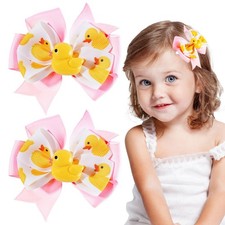 FYSUIMU 2 Pcs Duck Hair Bow Clips Grosgrain Ribbon Alligator Clips Pink Rubbe...