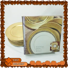 🦃 Set of 8 Gold Plastic 13" Beaded Rim Charger Plates Decorative Tableware 🦃